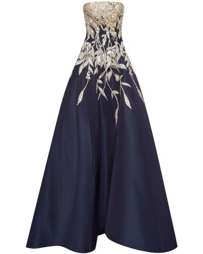 Oscar de la Renta Crystal-embellished Strapless Gown - Blue
