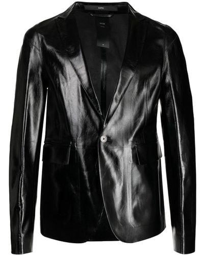SAPIO Single-breasted Leather Blazer - Black