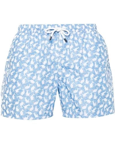 Fedeli Madeira Foca-pattern Swim Shorts - Blue