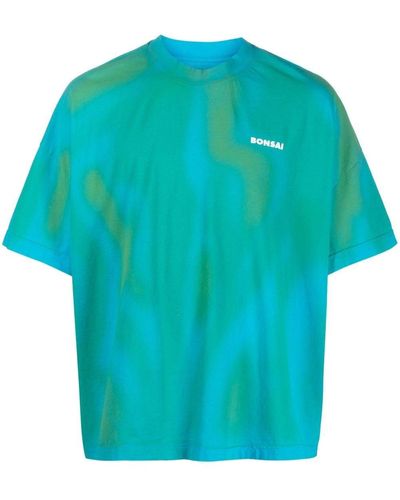 Bonsai T-shirt Met Abstract Patroon - Blauw