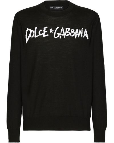 Dolce & Gabbana Pull en laine vierge à logo - Noir