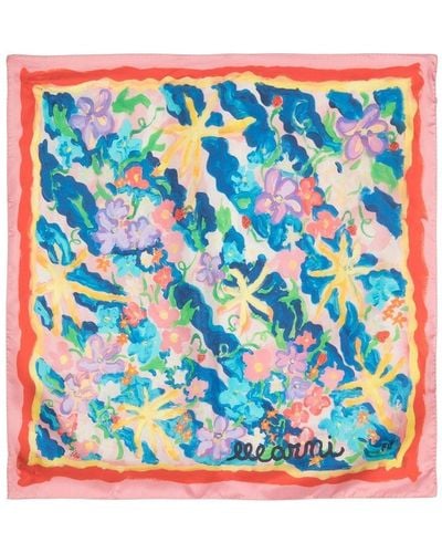 Marni Silk Floral-print Scarf - Blue