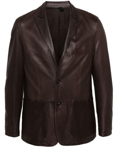 Tagliatore Single-Breasted Leather Blazer - Brown