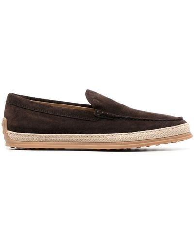 Tod's Raffia-sole Suede Loafers - Brown