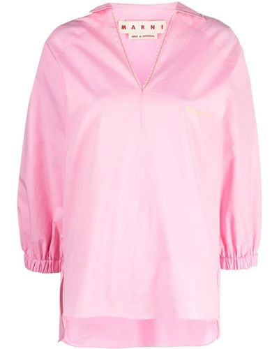 Marni Roll-sleeve V-neck Shirt - Pink