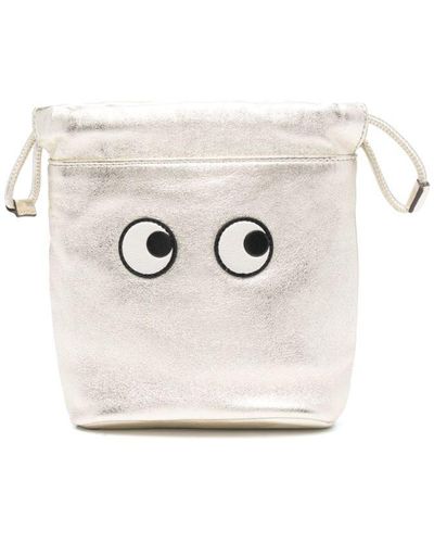 Anya Hindmarch Eyes Drawstring Leather Tote Bag - White