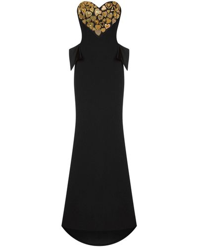 Moschino Sweetheart-neck Embroidered Maxi Dress - Black