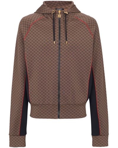 Balmain Mini monogram-pattern tracksuit jacket - Marrone