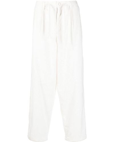 Emporio Armani Pleated Corduroy Cotton Trousers - White