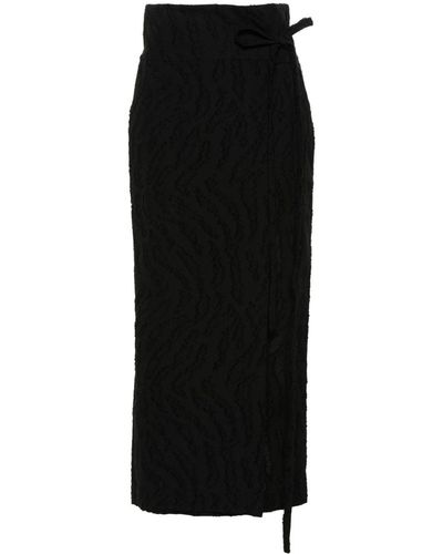 Tela Distressed Wrap Midi Skirt - Black