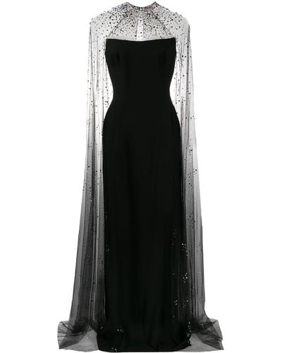 Jenny Packham Pearle Embellished Cape Gown - Black