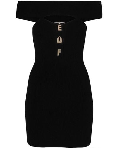 Elisabetta Franchi Geribbelde Mini-jurk Met Logoplakkaat - Zwart
