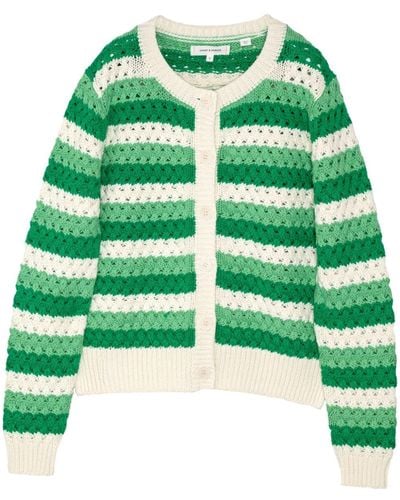 Chinti & Parker Striped Crochet Cotton Cardigan - Green