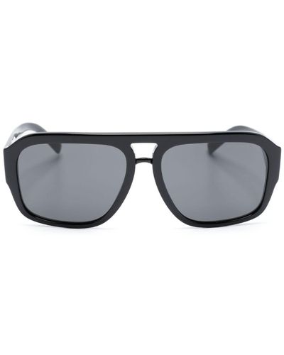 Dolce & Gabbana Logo-plaque Pilot-frame Sunglasses - Grey