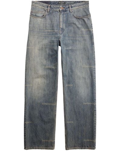 Balenciaga Jeans denim con logo allover - Blu