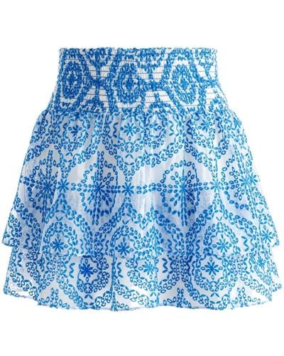 Alice + Olivia Bethie Embroidered Miniskirt - Blue