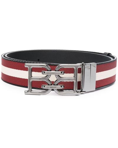 Bally B-chain Buckled Striped Belt - Red