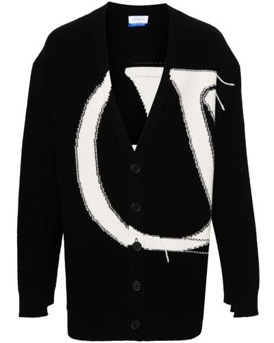 Off-White c/o Virgil Abloh Off- Logo-Intarsia Wool Cardigan - Black