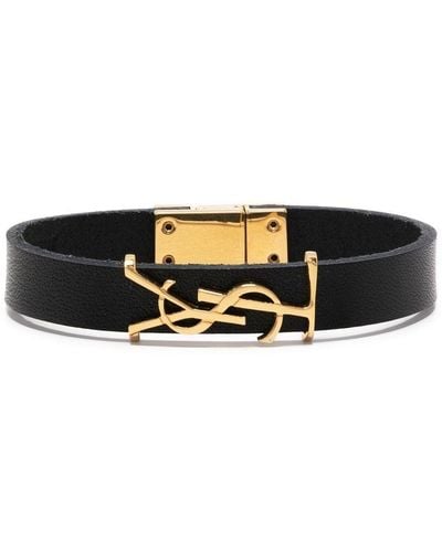 Saint Laurent Ysl-charm Leather Bracelet - Black