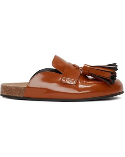 JW Anderson Contrast-stitching Tassel Leather Mules - Brown