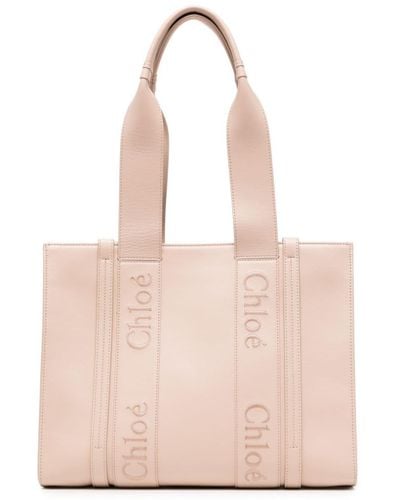 Chloé Medium Woody Leather Tote Bag - Pink