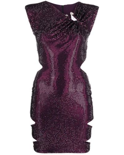 Philipp Plein Robe courte à ornements en cristal - Violet