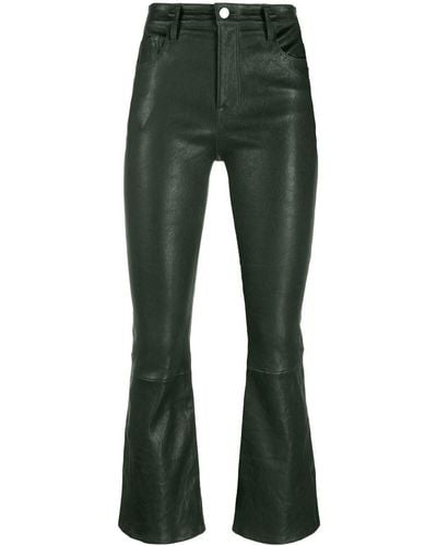 FRAME Le Crop Leather Flared Trousers - Green