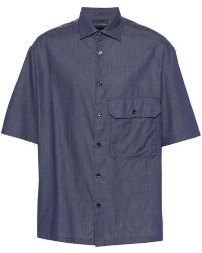 Emporio Armani Denim Overhemd Met Geborduurd Logo - Blauw