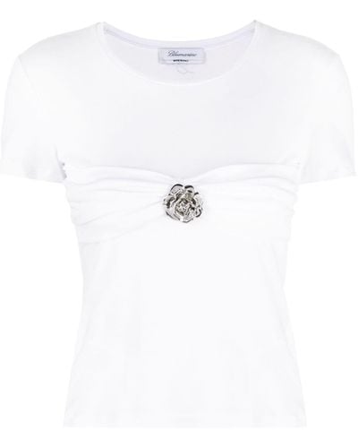 Blumarine Rose-brooch Cotton T-shirt - White