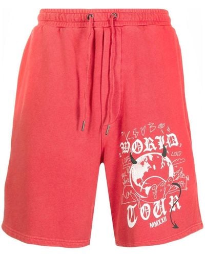 Ksubi Graphic-print Cotton Track Shorts - Red