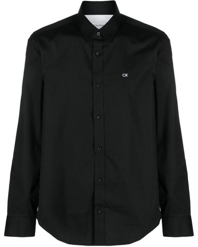 Calvin Klein Poplin Logo-embroidered Cotton Shirt - Black