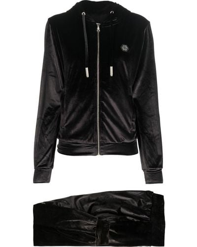 Philipp Plein Logo-patch Velvet-cotton Trousers - Black