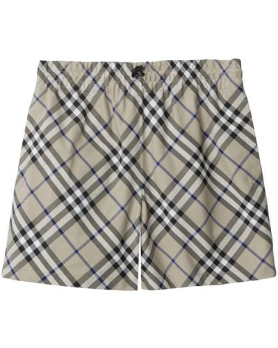 Burberry Equestrian Knight Checked Cotton Shorts - Gray