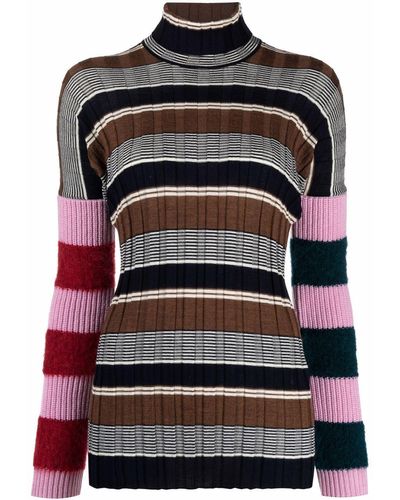 Colville Roll-neck Striped Jumper - Brown