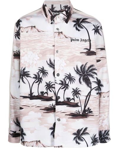 Palm Angels Overhemd Met Palmboomprint - Naturel