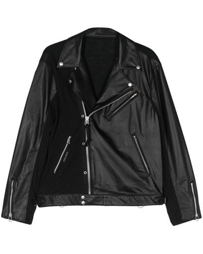 Undercover Veste de moto en cuir à empiècements - Noir