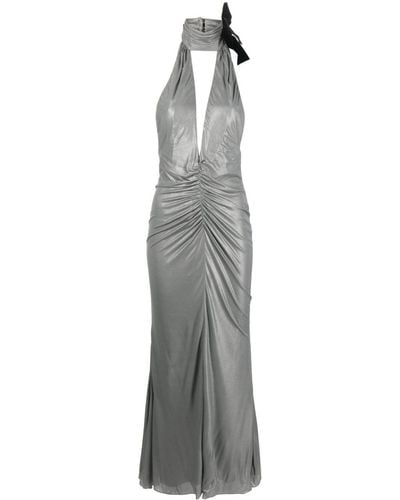 Alessandra Rich Halterneck Open-back Evening Dress - Grey