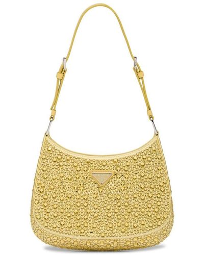 Prada Cleo Satin Bag With Crystals In Gold - Orange