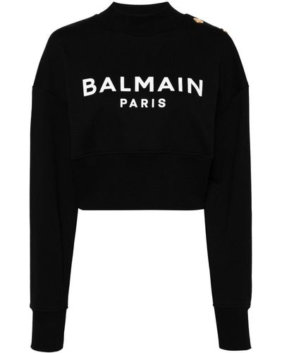 Balmain Cropped-Sweatshirt mit Logo-Print - Schwarz