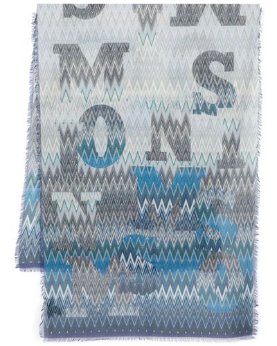 Missoni Zigzag-print Frayed Scarf - Blue