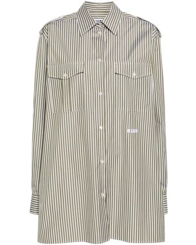 MSGM Candy-striped Cotton Shirt - Grey