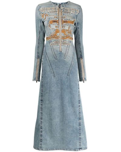 Y. Project Logo-embroidered Denim Maxi Dress - Blue