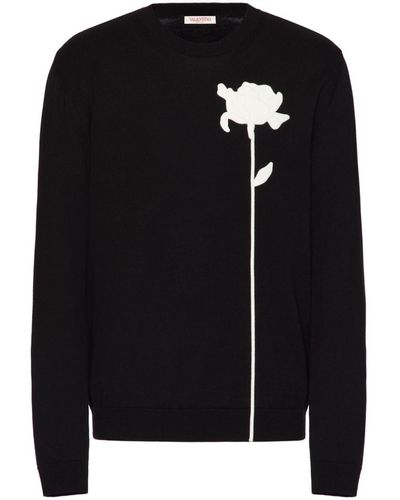 Valentino Garavani Flower-appliqué Wool Sweater - Black