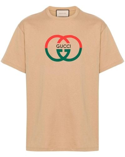 Gucci Katoenen T-shirt Met GG-logo Print - Naturel