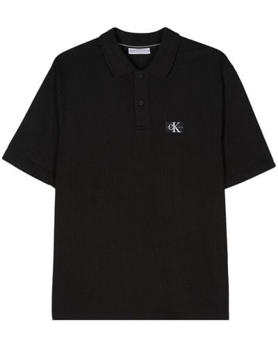 Calvin Klein Logo-patch Check-pattern Polo Shirt - Black