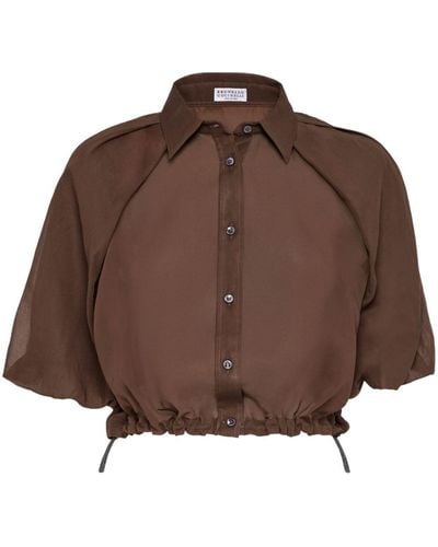Brunello Cucinelli Organza Cropped Shirt - Brown