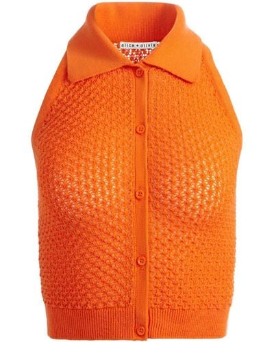 Alice + Olivia Miles Spread-collar Crochet Top - Orange
