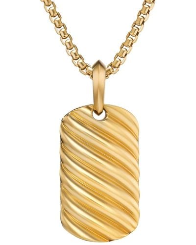 David Yurman 18kt Yellow Gold Sculpted Cable Tag Necklace Charm - Metallic