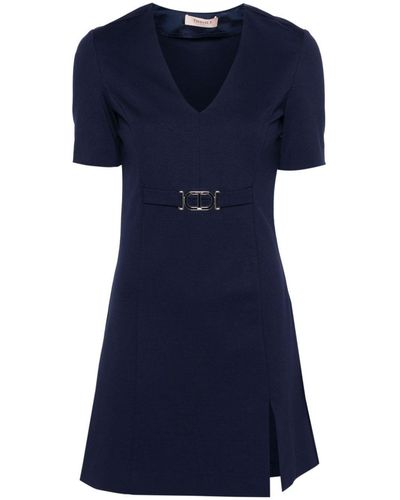 Twin Set V-neck Jersey Mini Dress - Blue
