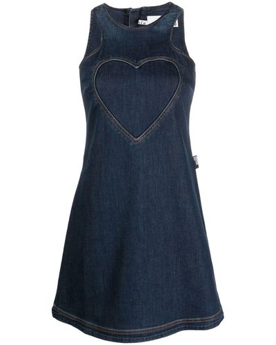 Love Moschino Heart-motif Flared Denim Dress - Blue